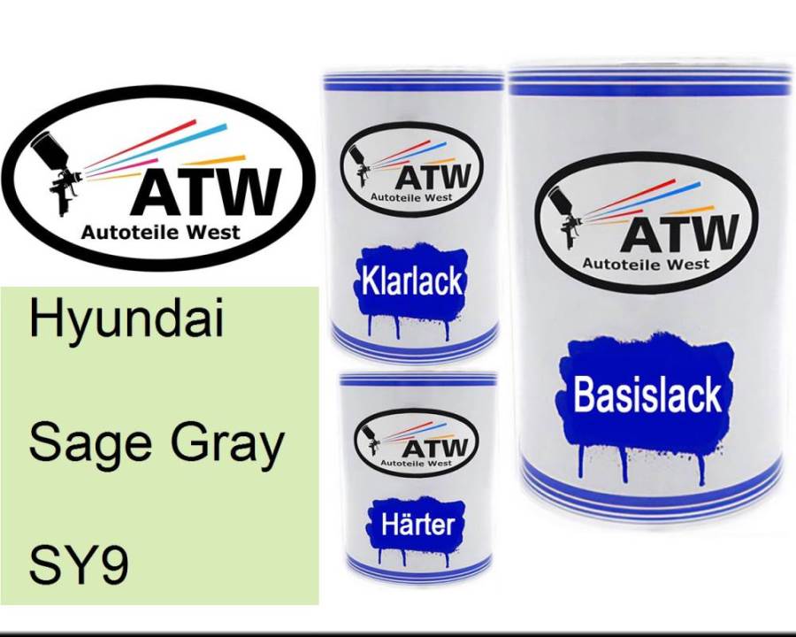 Hyundai, Sage Gray, SY9: 500ml Lackdose + 500ml Klarlack + 250ml Härter - Set, von ATW Autoteile West.